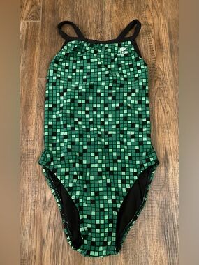 NWT TYR Durafast Youth Girl Team Check Swimsuit